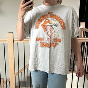 the Rolling Stones White Tee with Orange and Cream Tongue Graphic